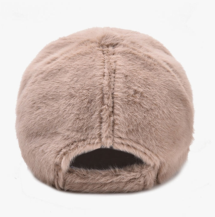 Women Autumn and Winter Thickened Rabbit Fur Plush Baseball Cap Curved Brim Warm Cap, Adjustable