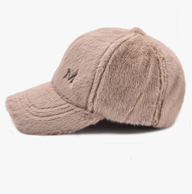 Women Autumn and Winter Thickened Rabbit Fur Plush Baseball Cap Curved Brim Warm Cap, Adjustable