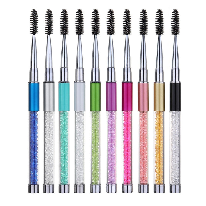 Plastic Pole Eyelash Brush Rhinestone Pole With Pen Sleeve Spiral Eyelash Brush, Pink, Rose Red, Golden, Royal Blue, Light Blue, Green, Black, White, Silver, Purple