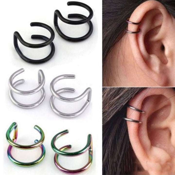 3 PCS Punk Rock Ear Clip Hollow Out U Shape Earrings Nose clip, Black, Yellow, Colorful, Silver, Blue