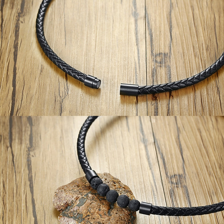 NC441 Stainless Steel Magnet Clasp Lava Stone Leather Collar Necklace, NC441