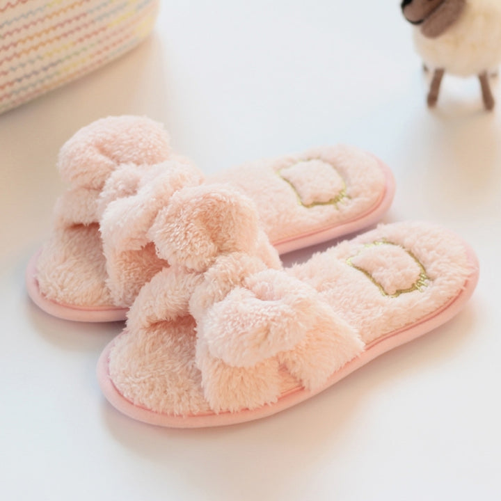 Furry Home Slippers Short Plush Indoor Home Slippers Owknot Slippers Women, 36-37, 38-39