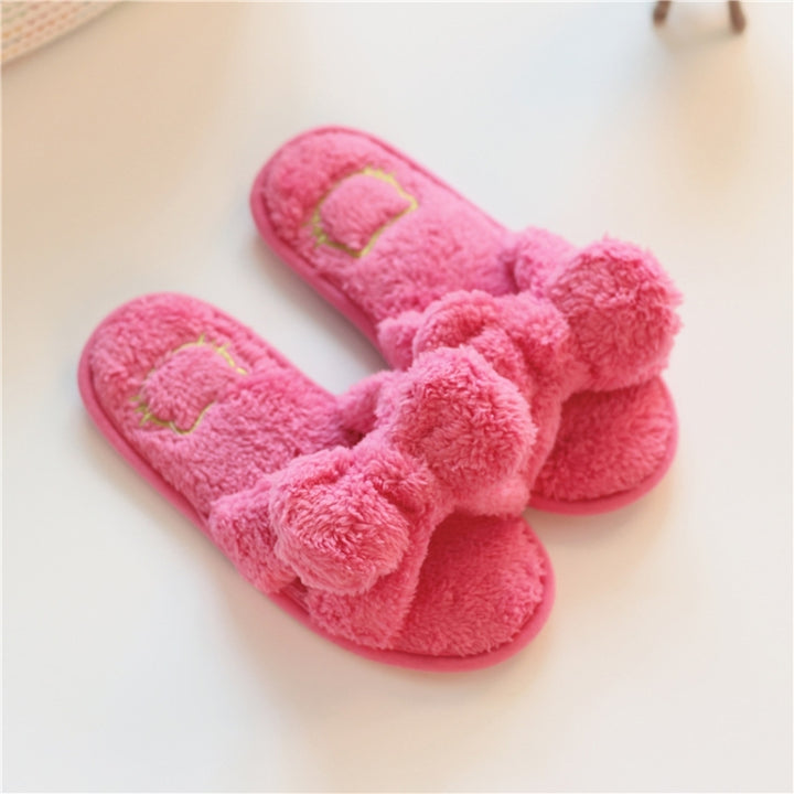 Furry Home Slippers Short Plush Indoor Home Slippers Owknot Slippers Women, 36-37, 38-39