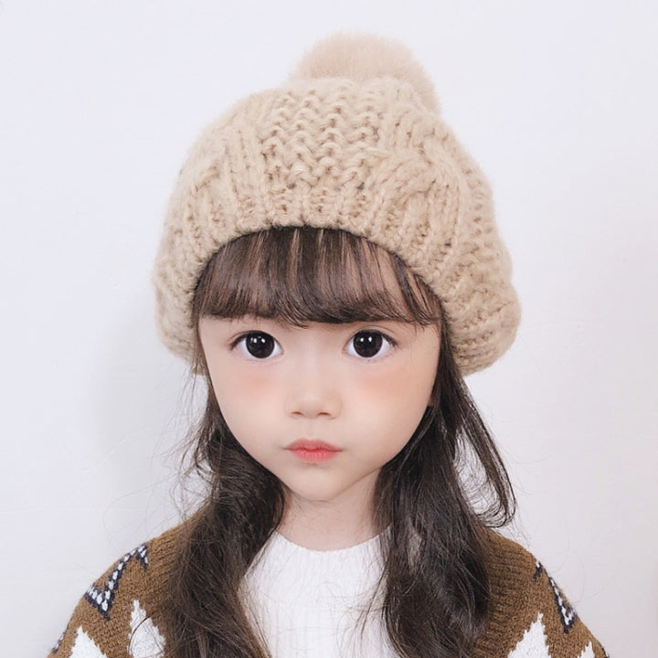 C0064 Hemp Pattern Children Knitted Beret Woolen Cap Autumn And Winter Warm Children Hat, One Size