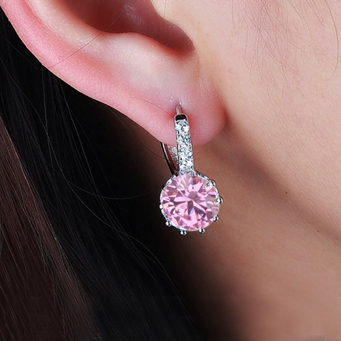 925 Sterling Silver Women Shiny Shape Micro-inserts Zircon Earrings, White, Black, Pink, Red, Water Blue