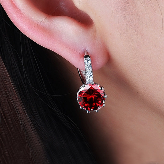 925 Sterling Silver Women Shiny Shape Micro-inserts Zircon Earrings, White, Black, Pink, Red, Water Blue