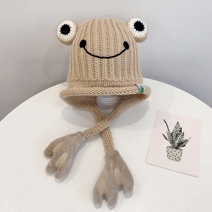 Children Cartoon Frog Woolen Hat Warm Knitted Hat Bomber Hat, For 1-3 Years Old