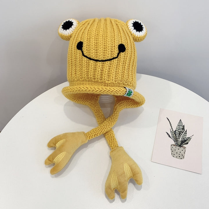 Children Cartoon Frog Woolen Hat Warm Knitted Hat Bomber Hat, For 1-3 Years Old