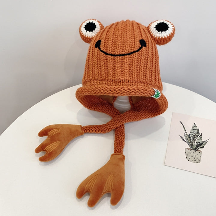 Children Cartoon Frog Woolen Hat Warm Knitted Hat Bomber Hat, For 1-3 Years Old