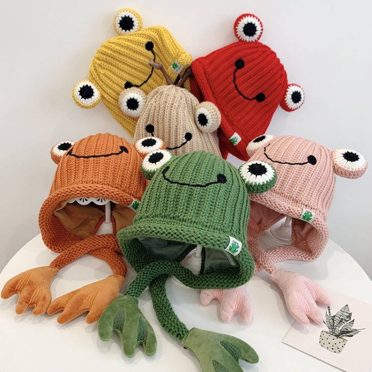 Children Cartoon Frog Woolen Hat Warm Knitted Hat Bomber Hat, For 1-3 Years Old