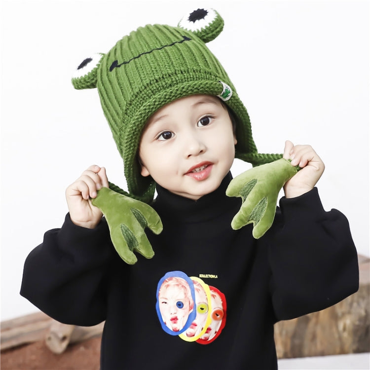 Children Cartoon Frog Woolen Hat Warm Knitted Hat Bomber Hat, For 1-3 Years Old