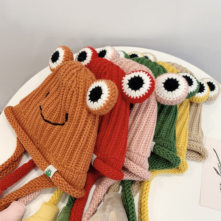 Children Cartoon Frog Woolen Hat Warm Knitted Hat Bomber Hat, For 1-3 Years Old