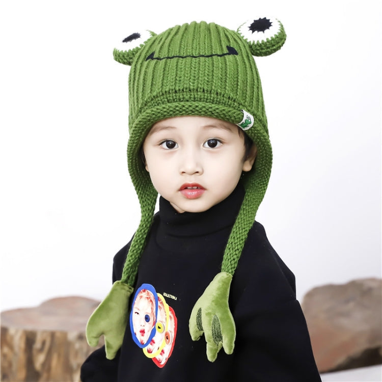 Children Cartoon Frog Woolen Hat Warm Knitted Hat Bomber Hat, For 1-3 Years Old