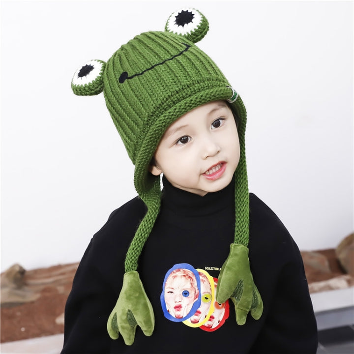 Children Cartoon Frog Woolen Hat Warm Knitted Hat Bomber Hat, For 1-3 Years Old