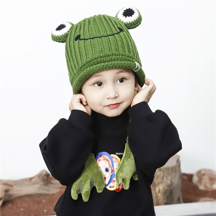 Children Cartoon Frog Woolen Hat Warm Knitted Hat Bomber Hat, For 1-3 Years Old