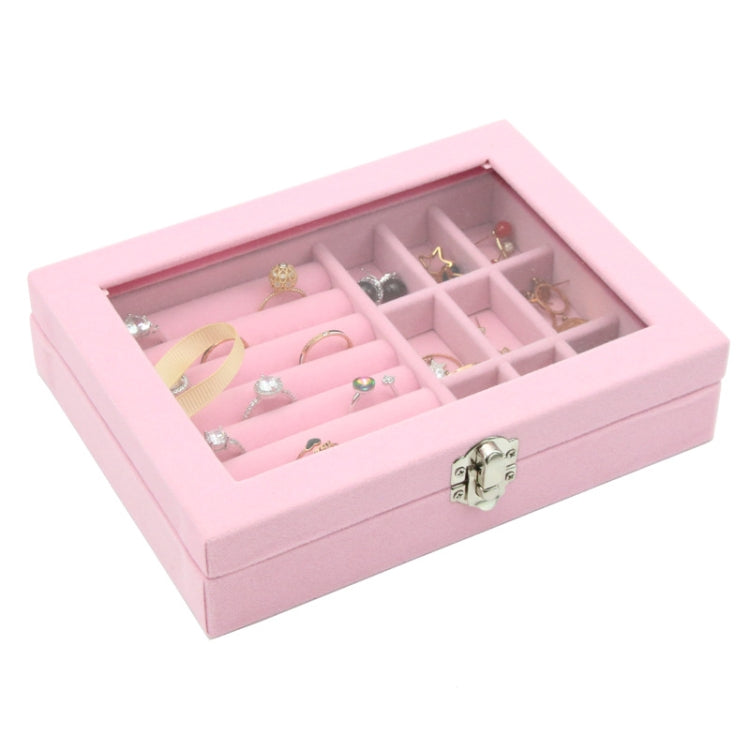 Home Glass Lid Flannel Storage Jewelry Box With Lid, 9 Grids Pink, 9 Grids Ice Grey, 3 Grids Ice Grey