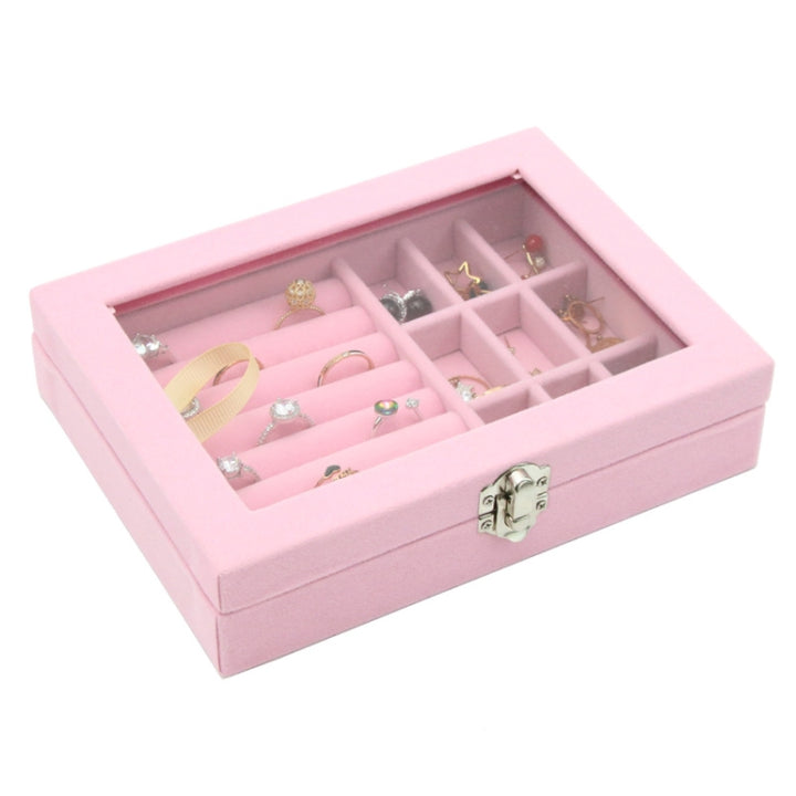 Home Glass Lid Flannel Storage Jewelry Box With Lid, 9 Grids Pink, 9 Grids Ice Grey, 3 Grids Ice Grey