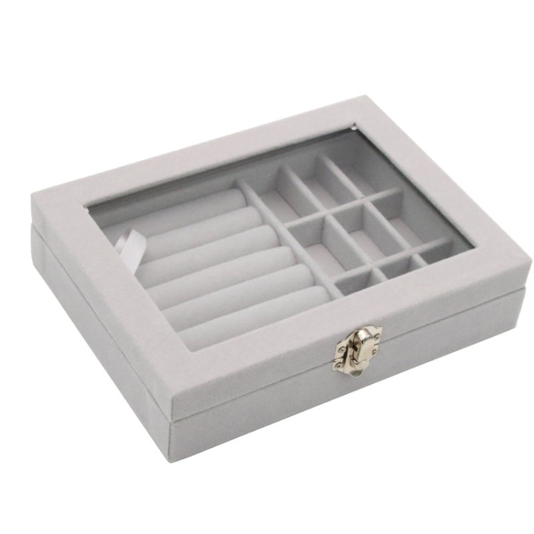 Home Glass Lid Flannel Storage Jewelry Box With Lid, 9 Grids Pink, 9 Grids Ice Grey, 3 Grids Ice Grey