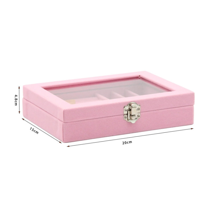 Home Glass Lid Flannel Storage Jewelry Box With Lid, 9 Grids Pink, 9 Grids Ice Grey, 3 Grids Ice Grey