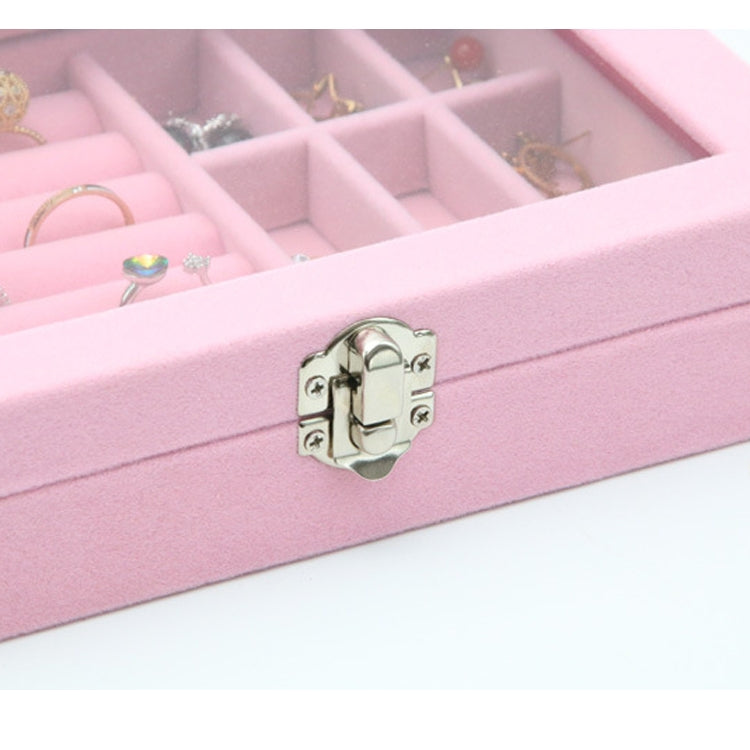 Home Glass Lid Flannel Storage Jewelry Box With Lid, 9 Grids Pink, 9 Grids Ice Grey, 3 Grids Ice Grey