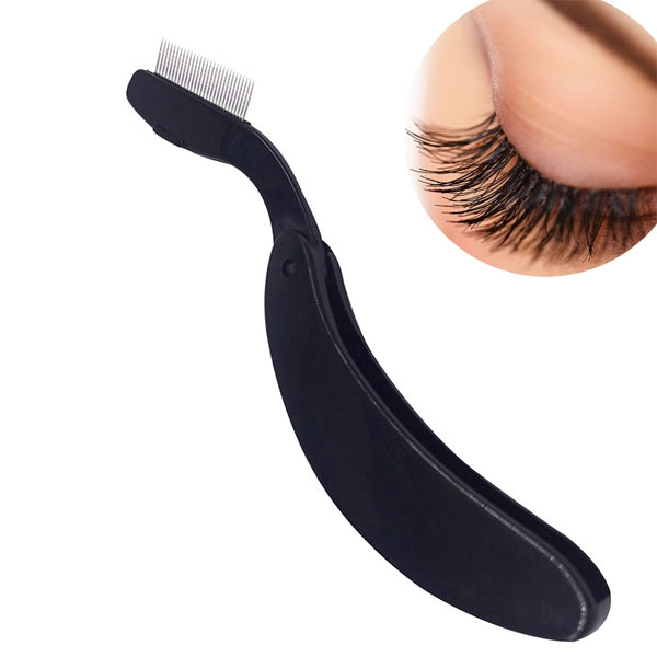 New Folding Eyelash Comb Lash Separator Mascara Lift Curl Metal Brush Makeup Tool, Black, Pink