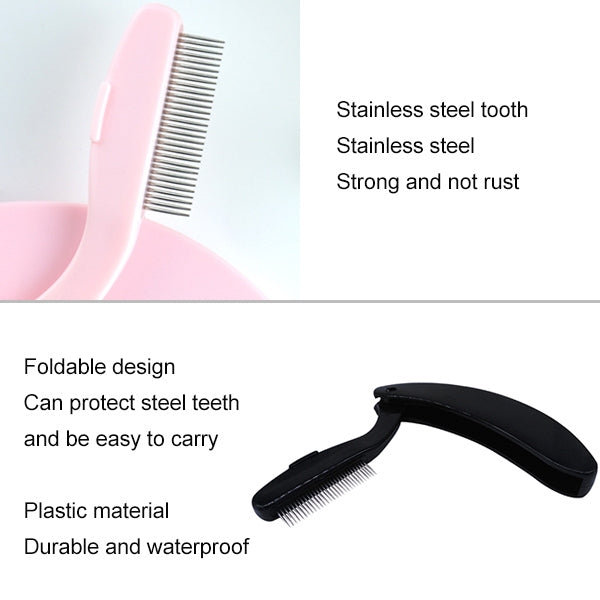 New Folding Eyelash Comb Lash Separator Mascara Lift Curl Metal Brush Makeup Tool, Black, Pink