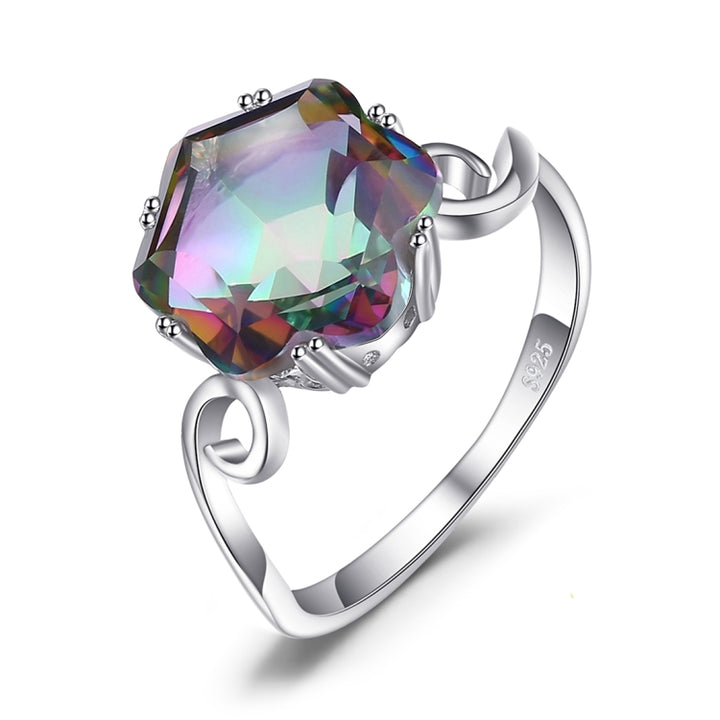 Seven Colored Gemstone Zircon Ring Solid 925 Sterling Silver Jewelry Ring, 6, 7, 8, 9, 10