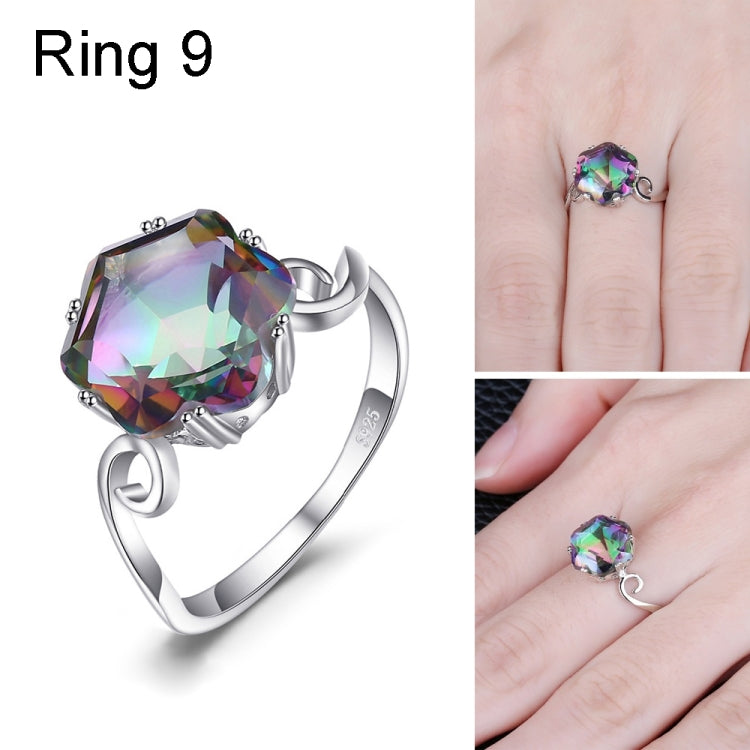 Seven Colored Gemstone Zircon Ring Solid 925 Sterling Silver Jewelry Ring, 6, 7, 8, 9, 10