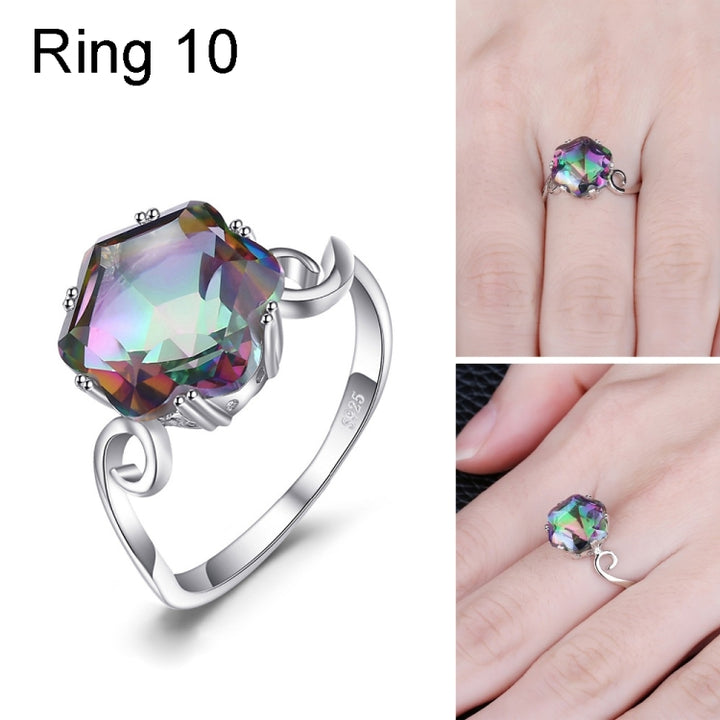 Seven Colored Gemstone Zircon Ring Solid 925 Sterling Silver Jewelry Ring, 6, 7, 8, 9, 10