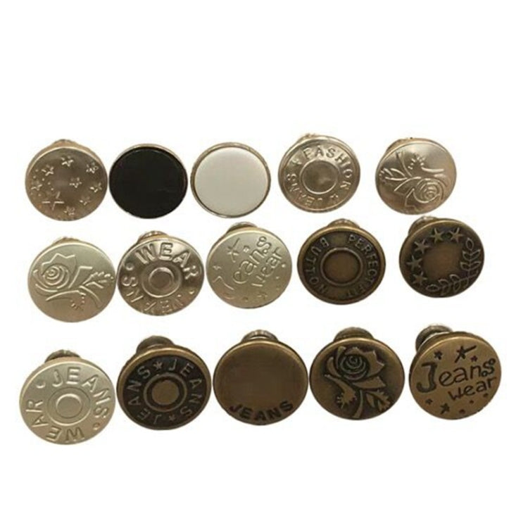 20 PCS 17mm Jeans Buttons Nail-Free Adjustable And Detachable Buttons, Black, White, Style 1, Style 2, Style 3, Style 4, Style 5, Style 6, Style 7, Style 8, Style 9, Style 10, Style 11, Style 12, Style 13, Style 14, Style 15, Style 16, Style 17, Style 18