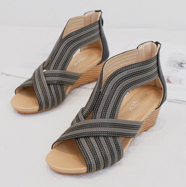 Women Summer Slope Heel Sandals Fashion Bohemian Style Fish Mouth Shoes, 36, 37, 38, 39, 40, 41, 42