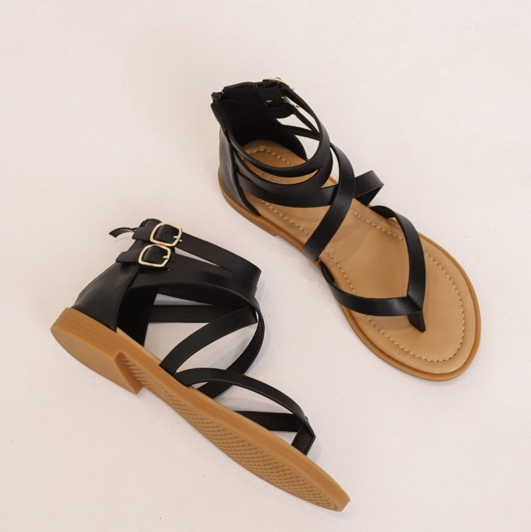 Ladies Summer Strappy Cross Sandals Roman Style Low-Heeled Retro Shoes, 36, 37, 38, 39, 40, 41, 42