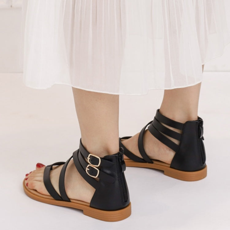 Ladies Summer Strappy Cross Sandals Roman Style Low-Heeled Retro Shoes, 36, 37, 38, 39, 40, 41, 42