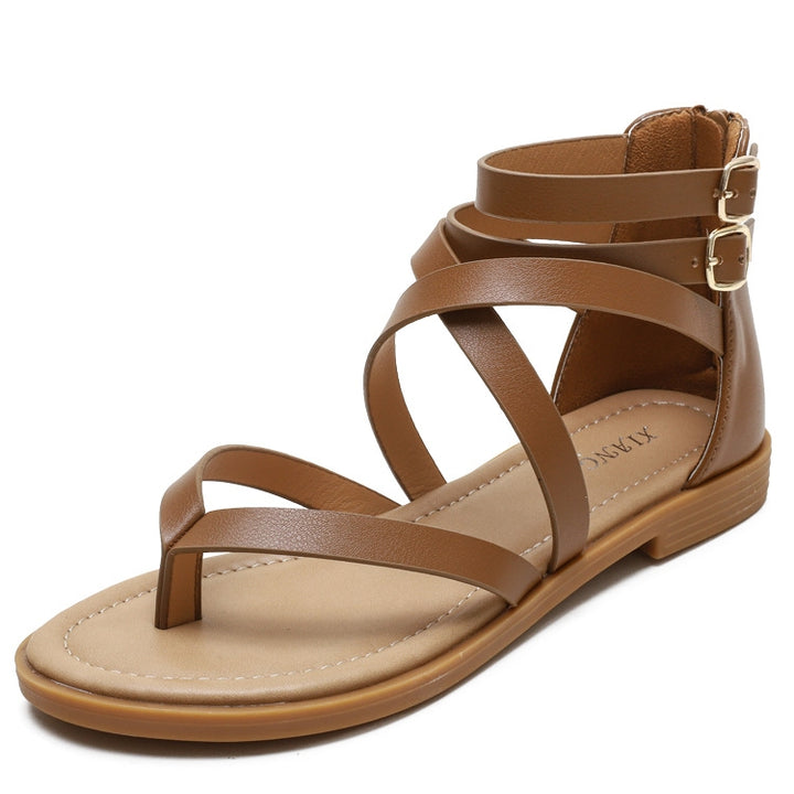 Ladies Summer Strappy Cross Sandals Roman Style Low-Heeled Retro Shoes, 36, 37, 38, 39, 40, 41, 42