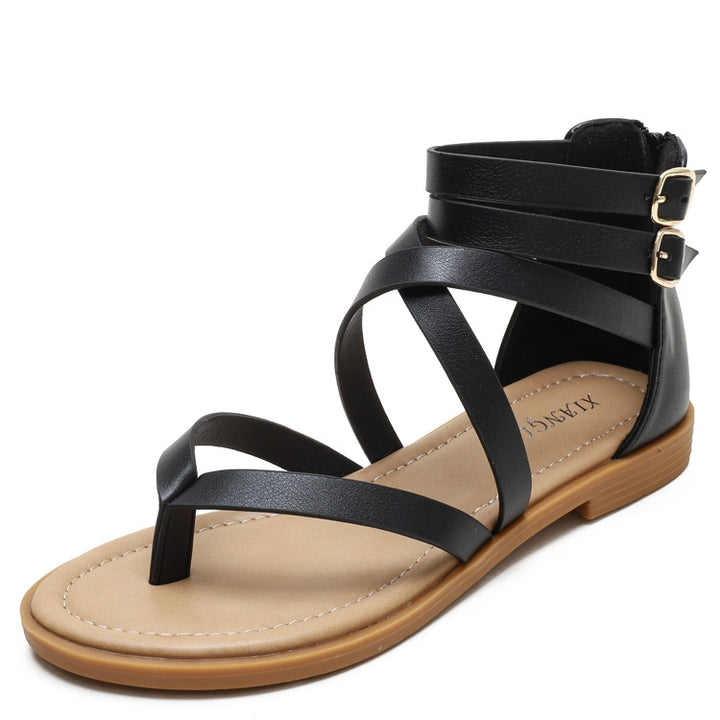 Ladies Summer Strappy Cross Sandals Roman Style Low-Heeled Retro Shoes, 36, 37, 38, 39, 40, 41, 42