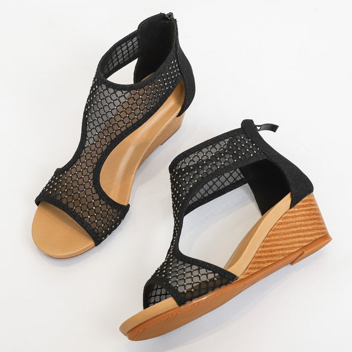 Ladies Summer Sandals All-Match Casual Mesh Thick Sole Wedge Heel Shoes, 36, 37, 38, 39, 40, 41, 42