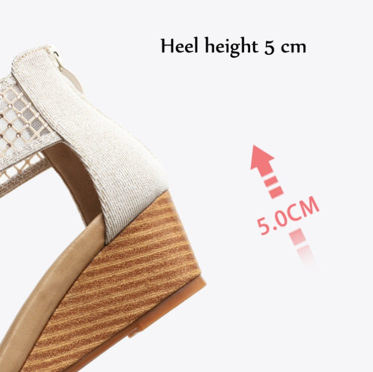 Ladies Summer Sandals All-Match Casual Mesh Thick Sole Wedge Heel Shoes, 36, 37, 38, 39, 40, 41, 42