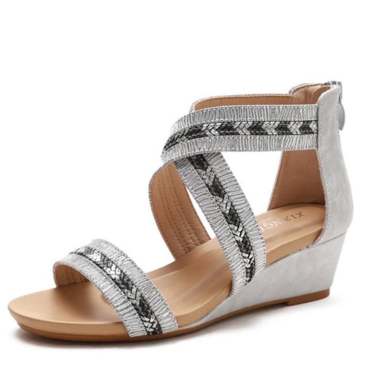 Ladies Summer Slope Heel Sandals Non-Slip Open-Toed Roman Style Shoes, 36, 37, 38, 39, 40, 41, 42