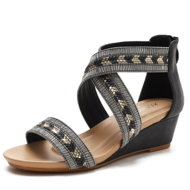 Ladies Summer Slope Heel Sandals Non-Slip Open-Toed Roman Style Shoes, 36, 37, 38, 39, 40, 41, 42