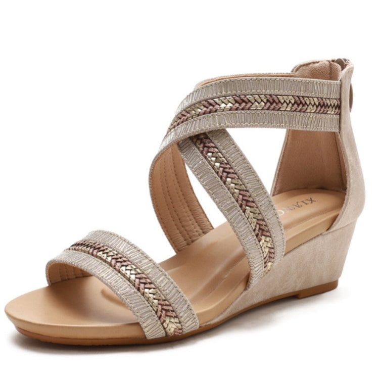 Ladies Summer Slope Heel Sandals Non-Slip Open-Toed Roman Style Shoes, 36, 37, 38, 39, 40, 41, 42