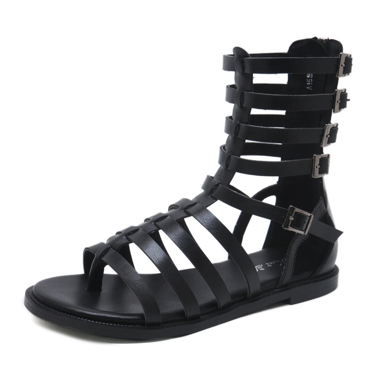 Ladies Open Toe Back Zip High-Top Sandals Flat Roman Style Sandals, 35, 36, 37, 38, 39, 40