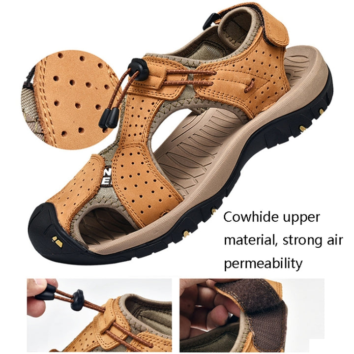 Summer Large Size Men Beach Shoes Leather Breathable Wading Casual Sandals, 39, 40, 41, 42, 43, 44, 45, 46