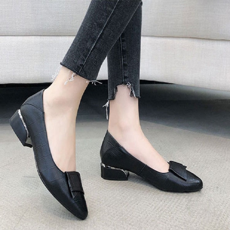 Spring And Summer Cowhide Shoes With Thick Heel Mid-Heel For Women, 34, 35, 36, 37, 38, 39