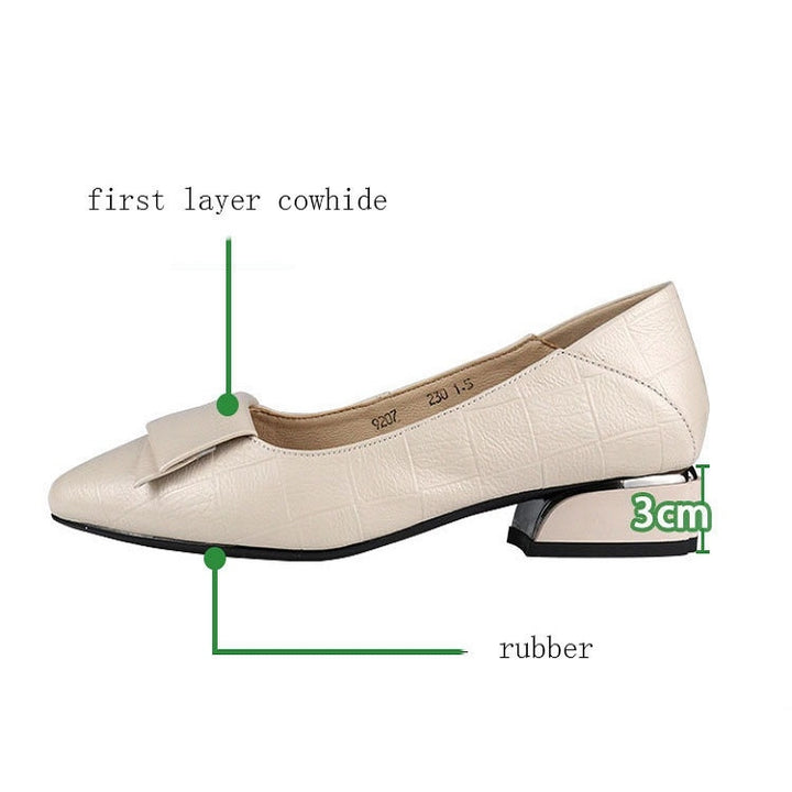 Spring And Summer Cowhide Shoes With Thick Heel Mid-Heel For Women, 34, 35, 36, 37, 38, 39