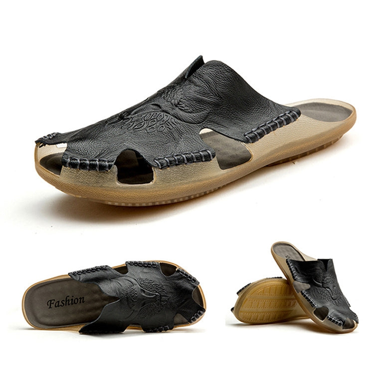 Summer Men Leather Slippers Casual Large Size Flat Beach Shoes, 38, 39, 40, 41, 42, 43, 44, 45, 46, 47