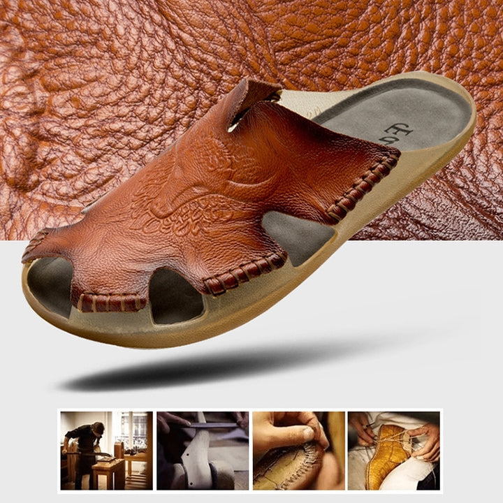 Summer Men Leather Slippers Casual Large Size Flat Beach Shoes, 38, 39, 40, 41, 42, 43, 44, 45, 46, 47