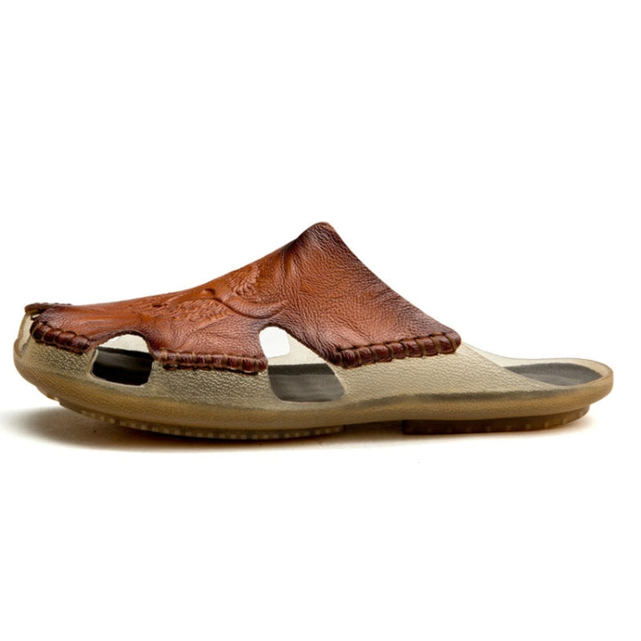 Summer Men Leather Slippers Casual Large Size Flat Beach Shoes, 38, 39, 40, 41, 42, 43, 44, 45, 46, 47