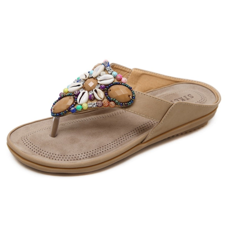 Ladies Summer Bohemian Sandals Seaside Retro Beaded Shell Slippers, 35, 36, 37, 38, 39, 40, 41, 42