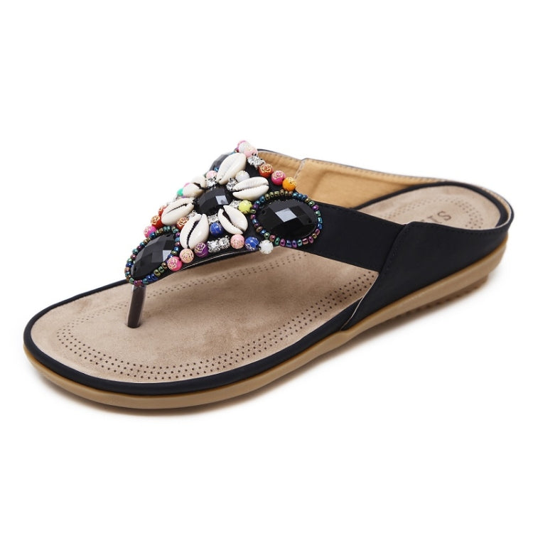 Ladies Summer Bohemian Sandals Seaside Retro Beaded Shell Slippers, 35, 36, 37, 38, 39, 40, 41, 42