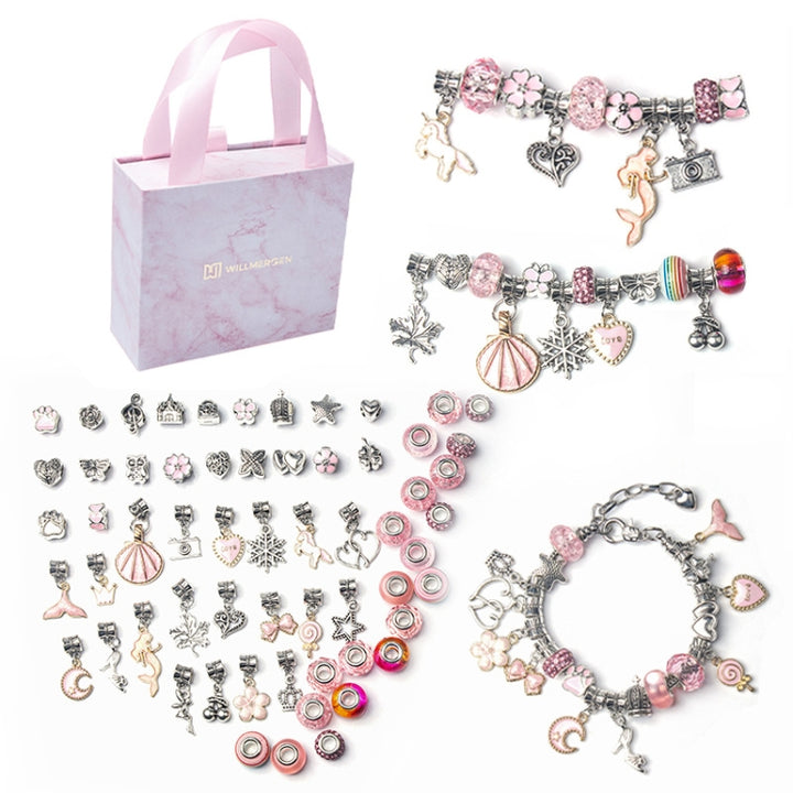 63 In 1 Cartoon DIY Handmade Jewelry Children Hand Chain Bracelet, 63 In 1(Pink)